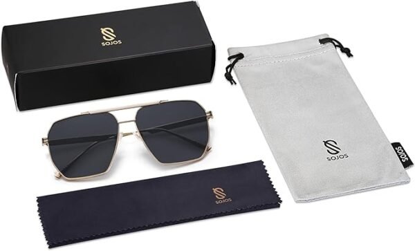 SOJOS Retro Oversized Square Polarized Sunglasses for Women and Men Vintage Shades Classic Large Metal Sun Glasses - Image 2