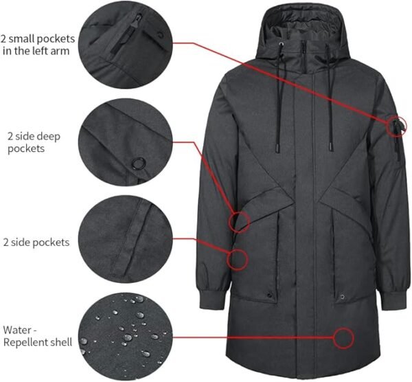 Pioneer Camp Men's Winter Coats Water-Repellent Windproof Thicken Parkas Long Hooded Padded Puffer Jacket - Image 3