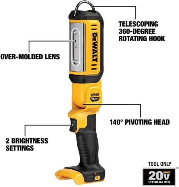 DEWALT 20V MAX LED Work Light, Rechargeable Flashlight, Pivoting Head, Bare Tool Only (DCL050) - Image 2