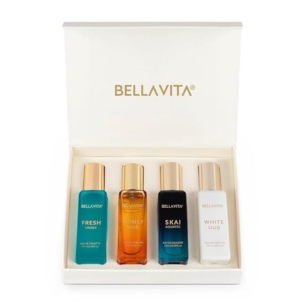 BellaVita Luxury Women's Cologne Set | Includes: Honey Oud, Skai, Fresh, White Oud | Perfect Luxury Fragrance Gift for Her | Perfume for Women's | 4 * 20ML ((4x0.68 fl. oz.)