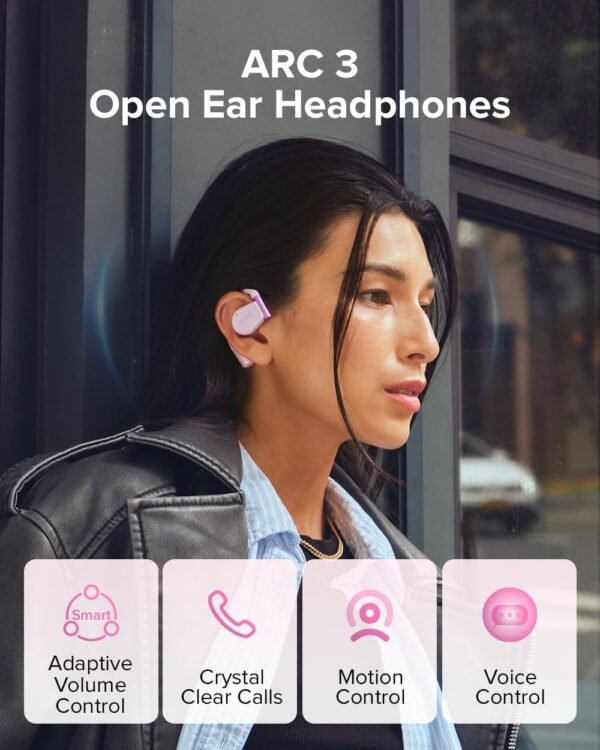 Cleer ARC 3 Open Ear Headphones - Dolby Audio, Snapdragon Sound True Wireless Earbuds, 50Hr Battery, Bluetooth 5.4, IPX 7, Multi-Point, Smart Controls, Wireless Charging Smart Case, Comfort Fit, Pink - Image 7
