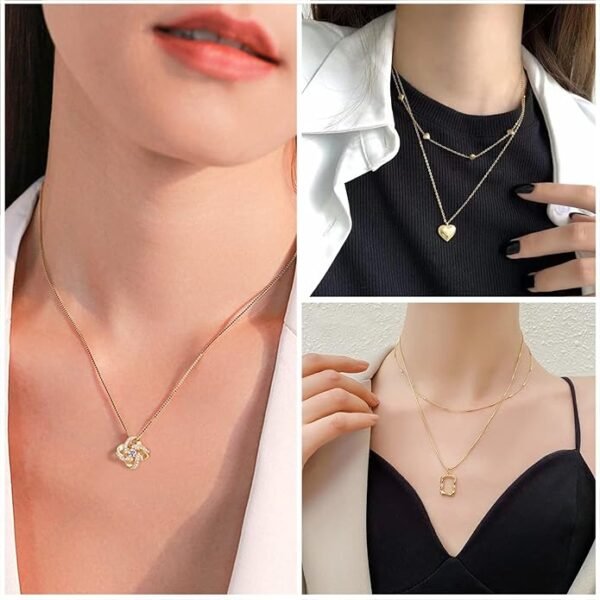 IFKM 36 PCS Gold Plated Jewelry Set with 4 PCS Necklace, 11 PCS Bracelet, 7 PCS Ear Cuffs Earring, 14 Pcs Knuckle Rings for Women Girls Valentine Anniversary Birthday Friendship Gift - Image 6