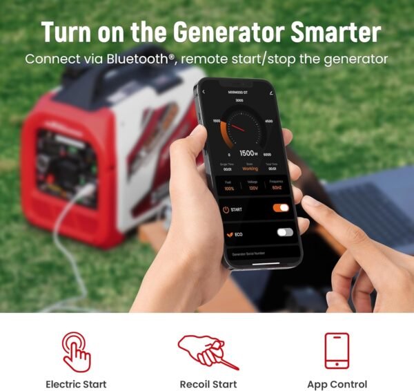 maXpeedingrods 4000 Watt Dual Fuel Inverter Generator with Bluetooth® Control Start and Display, RV Ready, Electric Start, Quiet for Outdoor Camping, Home Backup, Garden，PGMA Compliant - Image 5