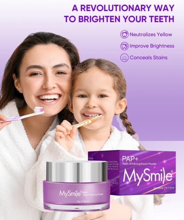 MySmile Pap Natural Mint Non-Sensitive Teeth Whitening Powder Cavity Prevention Little Foam for Cleaning Tooth Fresh Breath Care Oral Alternative Fluoride Free Toothpaste -1.04 oz (Bright Purple) - Image 2