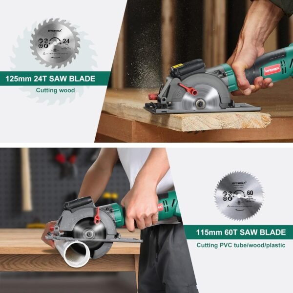 HYCHIKA Cordless Circular Saw, 18V Mini Circular Saw with 4.0Ah Battery, 3 Blades(4-1/2",4-9/10"), 3500RPM Max Cuting Depth:90°(48mm)/45°(32mm), Compact Circular Saw for Wood, Plastic and Soft Metal - Image 2
