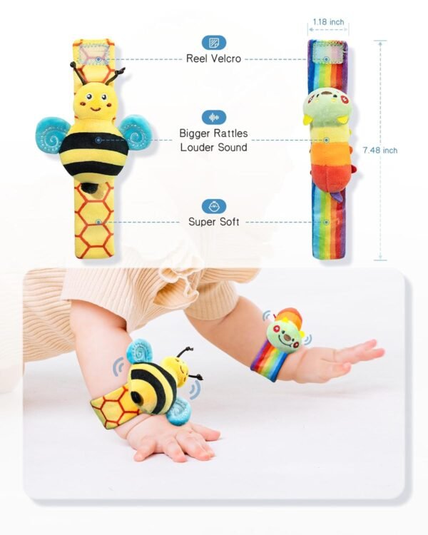 Infinno Baby Wrist Rattle Socks and Foot Finder Set, Perfect Baby Toys for 0-12 Months Newborn Boys and Girls As Baby Shower Gifts, Garden Bug Series - Image 2