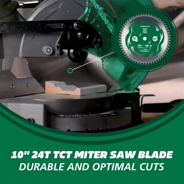 Metabo HPT Compound Miter Saw, 10" Miter Saw with Large Table Saw for woodworking, Power saw with 15-Amp Motor, Accurate Miter Angles, 0-45° Bevel, 24T TCT Miter Saw Blade, Positive Stops, C10FCGS - Image 10