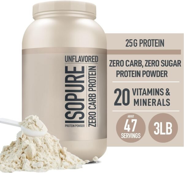 Isopure Unflavored Protein, 25g Whey Isolate, Zero Carb & Keto Friendly, 47 Servings, 3 Pounds (Packaging May Vary) - Image 8