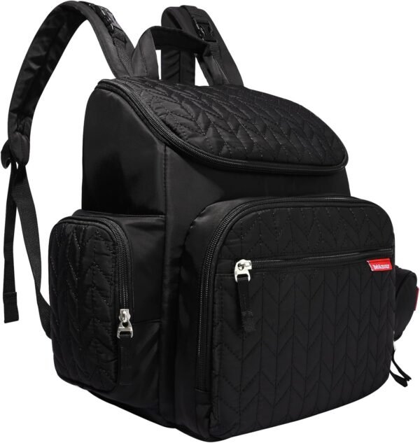 Bebamour Diaper Bag Backpack Large Capacity Diaper Backpack Travel Baby Bag with Changing Pad, Mesh Bag, Insulated Bag, Pacifier Case& Stroller Attachment, Diaper Backpack for Mom&Dad (Black) - Image 12