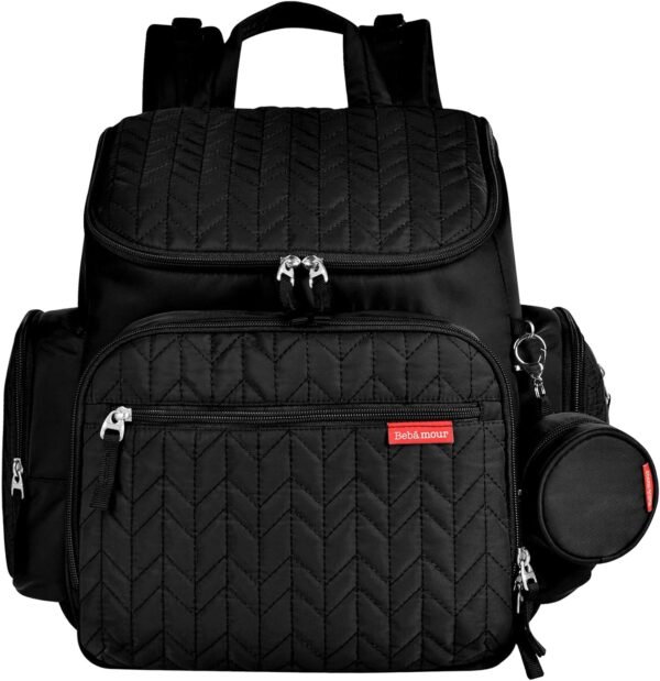 Bebamour Diaper Bag Backpack Large Capacity Diaper Backpack Travel Baby Bag with Changing Pad, Mesh Bag, Insulated Bag, Pacifier Case& Stroller Attachment, Diaper Backpack for Mom&Dad (Black)
