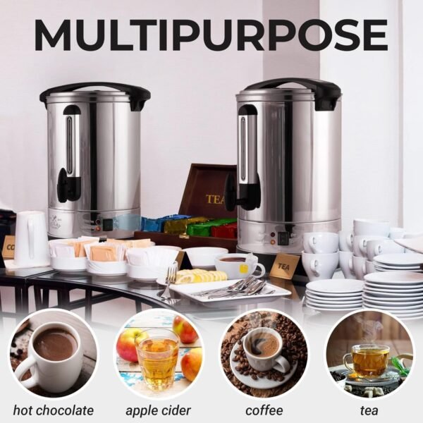 Zulay Commercial Coffee Maker - 100 Cup Coffee Percolator With Double-Wall Stainless Steel & Twist-Lock Lid - Quick Brewing Coffee Urn With Keep-Warm Mode For Events & Catering - Silver - Image 2