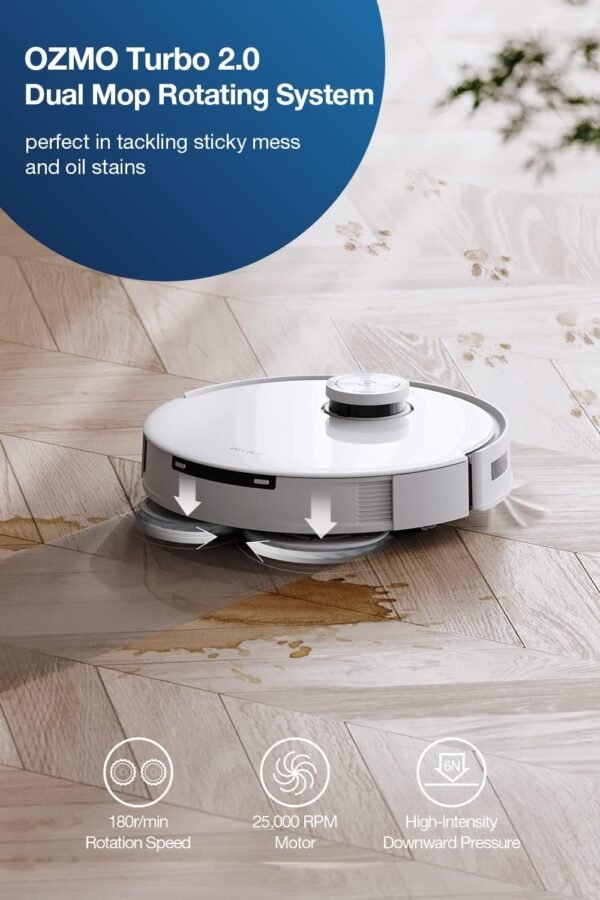ECOVACS DEEBOT T10 OMNI Robot Vacuum and Mop Combo, Auto Self-Emptying, Auto Mop Cleaning, Hot Air Drying, 5000Pa Suction, OZMO TURBO Deep Mopping with Precision Mapping and Obstacle Avoidance, White - Image 8