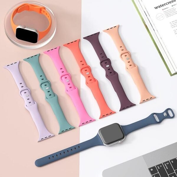 5 Pack Silicone Slim Bands Compatible with Apple Watch Band 38mm 42mm 40mm 44mm 41mm 45mm 46mm 49mm, Soft Narrow Sport Strap Thin Wristband for iWatch Series 10/9/8/7/SE/6/5/4/3/2/1/Ultra Women Men - Image 7