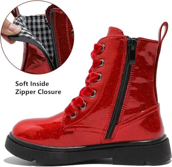 DADAWEN Boys Girls Glitter Ankle Boots Lace Up Waterproof Combat Shoes With Side Zipper for Toddler/Little Kid/Big Kid - Image 5
