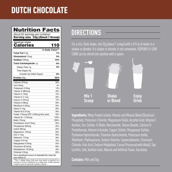 Isopure Protein Powder, Whey Isolate with Vitamin C & Zinc for Immune Support, 25g Protein, Low Carb & Keto Friendly, Flavor: Dutch Chocolate, 62 Servings, 4.5 Pounds (Packaging May Vary) - Image 6