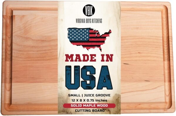 Made in USA Solid Maple Wood Cutting Board by Virginia Boys Kitchens - Butcher Block Wooden Carving Board with Juice Groove made from Sustainable North American Hardwood (8x12) - Image 2