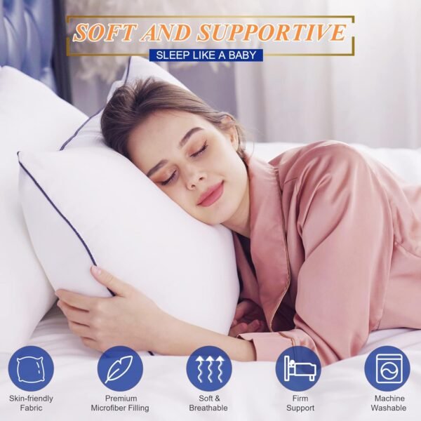 MZOIMZO Bed Pillows for Sleeping- Medium Soft, Queen Size Set of 2, Cooling Hotel Quality for Back, Stomach or Side Sleepers - Image 6