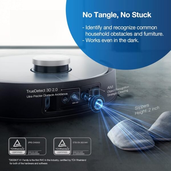 ECOVACS DEEBOT X1 Omni Robot Vacuum and Mop Combo with Self-Emptying, Auto-Wash, Auto-Refill and Auto-Hot Air Drying, 5000Pa Suction, AIVI 3D Obstacle Avoidance, Built-in YIKO Voice Assistant, Black - Image 2
