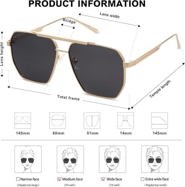SOJOS Retro Oversized Square Polarized Sunglasses for Women and Men Vintage Shades Classic Large Metal Sun Glasses - Image 6