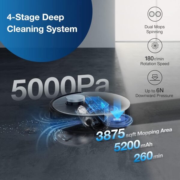 ECOVACS DEEBOT X1 Omni Robot Vacuum and Mop Combo with Self-Emptying, Auto-Wash, Auto-Refill and Auto-Hot Air Drying, 5000Pa Suction, AIVI 3D Obstacle Avoidance, Built-in YIKO Voice Assistant, Black - Image 8