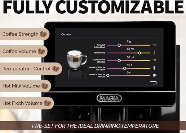 Zulay Magia Fully Automatic Espresso Machine With Grinder - 19 Customizable Coffee Options - Includes Deluxe Espresso Cups - Auto-Cleaning For Easy Maintenance - Milk-Foam System - OG Black - Image 2
