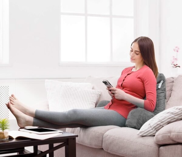Nestl Reading Pillow Standard Bed Pillow, Back Pillow for Sitting in Bed Shredded Memory Foam Chair Pillow, Reading & Bed Rest Pillows Grey Back Pillow for Bed, Bed Chair Arm Pillow with Pockets - Image 6