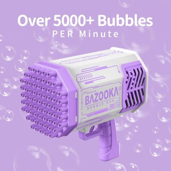 Bubble Gun, Bazooka Bubble Machine Gun, Bubble Blaster Gun with Bubble Solution, 69 Holes Bubble Bazooka Gun Outdoor Summer Toy Gifts Party Favors for Kids Purple Bubble Maker Blowers - Image 4