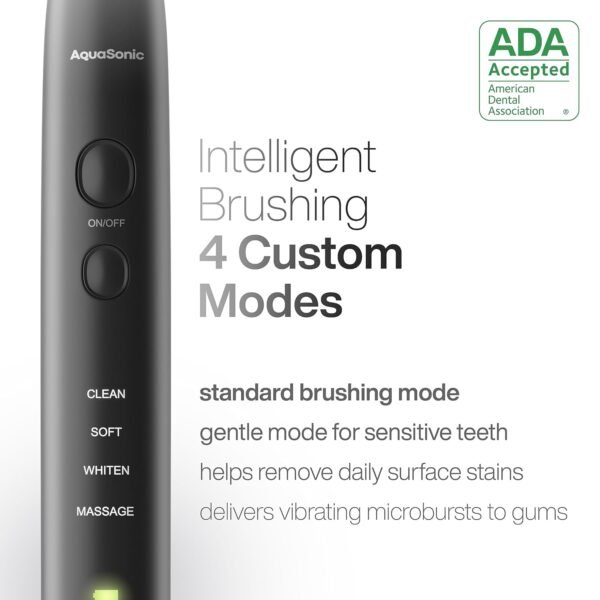 Aquasonic Black Series Ultra Whitening Toothbrush – ADA Accepted Electric Toothbrush- 8 Brush Heads & Travel Case – 40,000 VPM Electric Motor & Wireless Charging - 4 Modes w Smart Timer - Image 3