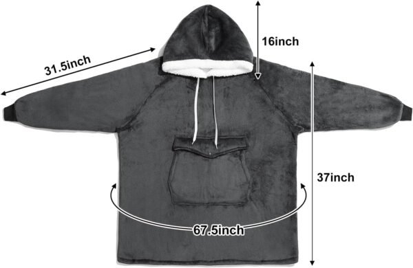 Qeils Oversized Wearable Blanket Hoodie, Comfy Sherpa Sweatshirt Pullover Jacket (Large Pocket, Dark Grey, Adult) - Image 2