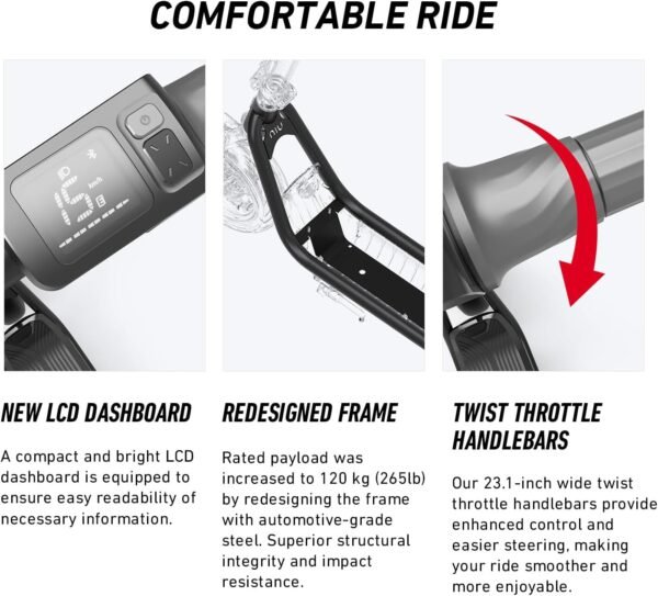 NIU Electric Scooter for Adults - NIU E-Scooter for Commute 600W-900W Max Power. 18-41 Miles Long Range, 17.4-23.6 MPH Portable & Folding, UL Certified - Image 5