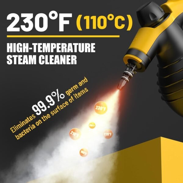 Pressurized Handheld Steam Cleaner with 10pcs Accessories & Safety Lock, Multi-Purpose & Powerful Home Use Steamer for Cleaning, Car, Bathroom, Shower, Upholstery, Grout, Window, Grime,Grease - Image 3