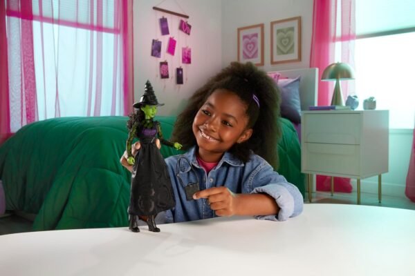Mattel Universal Wicked Elphaba Fashion Doll & Accessories with Green Skin, Braided Black Hair, Posability & Removable Ballroom Look - Image 2