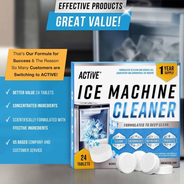 ACTIVE Ice Machine Cleaner Maker Descaler - 24 Clean Tablets Compatible with Frigidaire, Opal, GE Profile, Kitchenaid, Nickel Safe Scale Remover for Countertop, Nugget Ice Makers - Bulk 1 Year Supply - Image 4