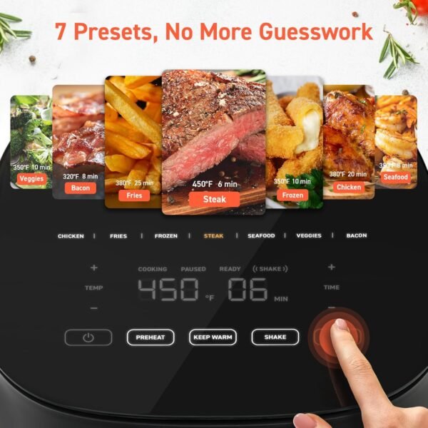 COSORI Air Fryer 9-in-1, Compact 5-Qt, Perect for Meat Enthusiasts with 450°F Max Heat Function, 130+ In-App Recipes, Little to No Oil, Easy Clean Glass Touch Panel & Nonstick Basket, Gray - Image 4