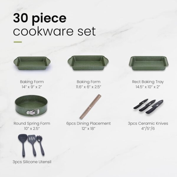 Kitchen Academy Pots and Pans Set Nonstick, 30 Pieces Induction Kitchen Cookware Set, Green Granite Coating Cooking Pans Set - Image 6
