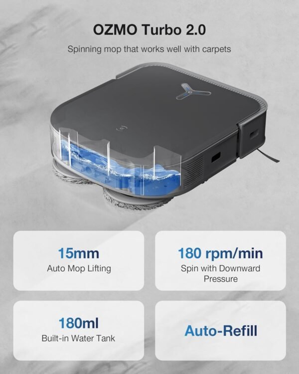 ECOVACS DEEBOT X2 Omni Robot Vacuum and Mop, 8000Pa Suction, 15mm Lift, Omni Station with Hot Water Mop Washing, Self-Emptying, Hot Air Drying, Auto-Refill, Obstacle Avoidance,Black - Image 4