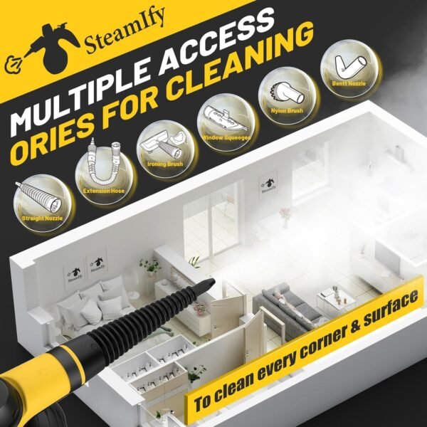 Pressurized Handheld Steam Cleaner with 10pcs Accessories & Safety Lock, Multi-Purpose & Powerful Home Use Steamer for Cleaning, Car, Bathroom, Shower, Upholstery, Grout, Window, Grime,Grease - Image 4