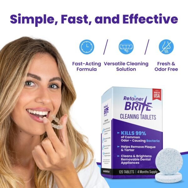 Retainer Brite - Retainer Cleaner Tablets for Invisalign, Mouth Guard Cleaner, Night Guard Cleaner and More. Cleaning Tablets for Ultrasonic Cleaners. 120 Tablets - 4 Month Supply. Made in USA - Image 3