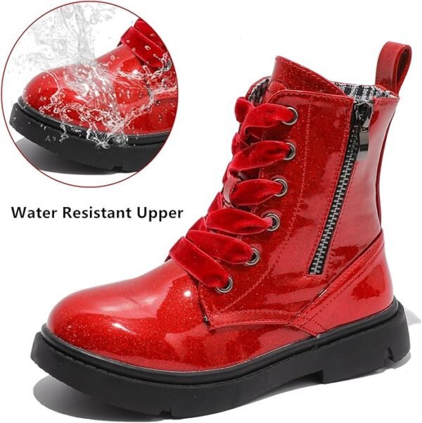 DADAWEN Boys Girls Glitter Ankle Boots Lace Up Waterproof Combat Shoes With Side Zipper for Toddler/Little Kid/Big Kid - Image 4