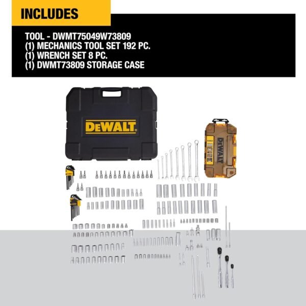 DEWALT Mechanics Tool Set, SAE and Metric, 1/2, 1/4, 3/8 Drive Sizes, 192-Piece (DWMT75049) - Image 2