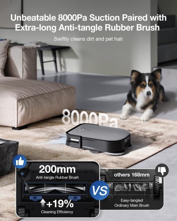 ECOVACS DEEBOT X2 Omni Robot Vacuum and Mop, 8000Pa Suction, 15mm Lift, Omni Station with Hot Water Mop Washing, Self-Emptying, Hot Air Drying, Auto-Refill, Obstacle Avoidance,Black - Image 5