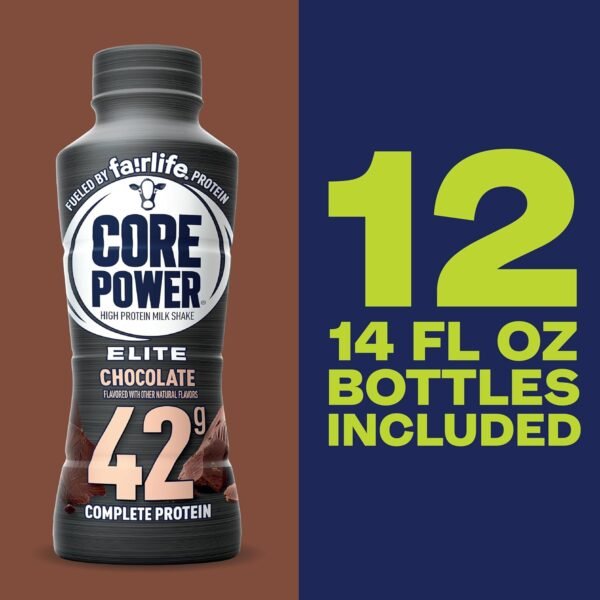 Core Power Elite High Protein Shake, Chocolate, 42g Bottle, 14oz, 12 Pack - Image 3