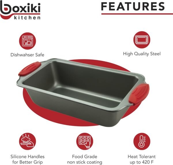 Boxiki Kitchen Non Stick Steel Banana Bread Pan for Baking, Premium Loaf Pan 8.5 Inch With Easy to Clean & Quick Release Coating - Professional Baking Pan With Silicone Handles for Baking Banana Bread - Image 4