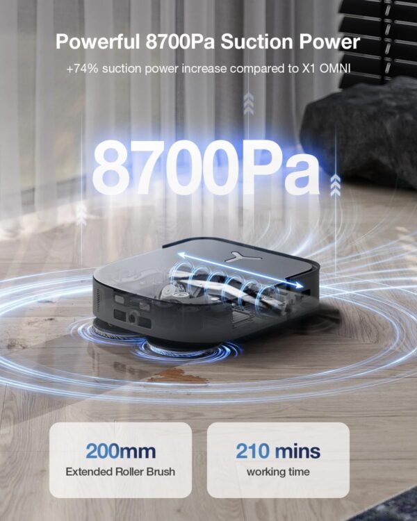 ECOVACS DEEBOT X2 Combo Robot Vacuum and Mop, 8700Pa Suction, 15mm Lift, Omni Station with Hot Water Mop Washing, Self-Emptying, Hot Air Drying, Auto-Refill, Obstacle Avoidance,Black - Image 6
