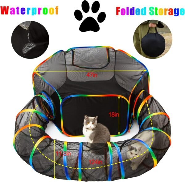 LUCKITTY Outdoor Rainbow Cat Enclosures Playground,Outside House for Indoor Cats Include Portable Cat Tent, Circle Playpen Tunnel, for Kitty and Small Animals,Within Storage Bag
