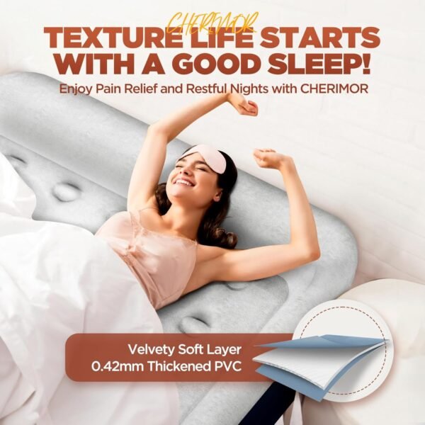 Air Mattress Queen with Built in Pump, 20.5" High Inflatable Mattress with Integrated Pillow, Portable Self Inflating Blow Up Mattress with Flocked Top, Air Bed for Guests, Home & Camping - Image 3