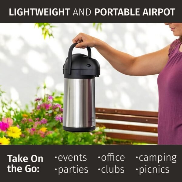 Thermal Coffee Carafe 74Oz, Keeps Coffee Hot for 12Hrs & Cold for 36Hrs, Stainless Steel Coffee thermos for Hot Drinks, Easy One-Handed Dispensing for Office, Home, Party, Durable Coffee Server Airpot - Image 7