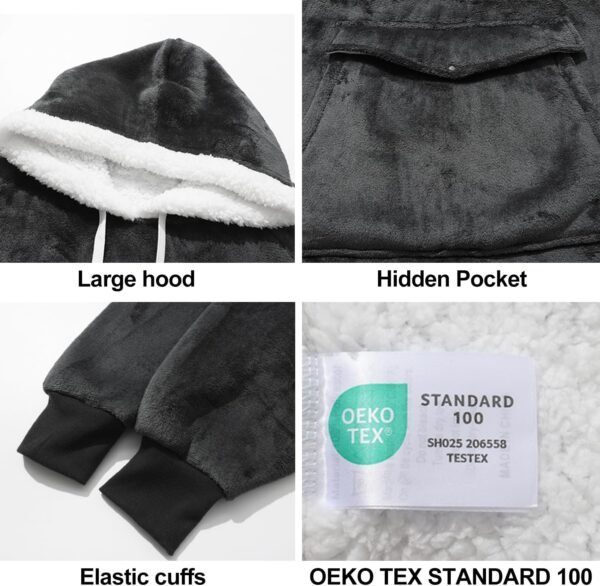 Qeils Oversized Wearable Blanket Hoodie, Comfy Sherpa Sweatshirt Pullover Jacket (Large Pocket, Dark Grey, Adult) - Image 5
