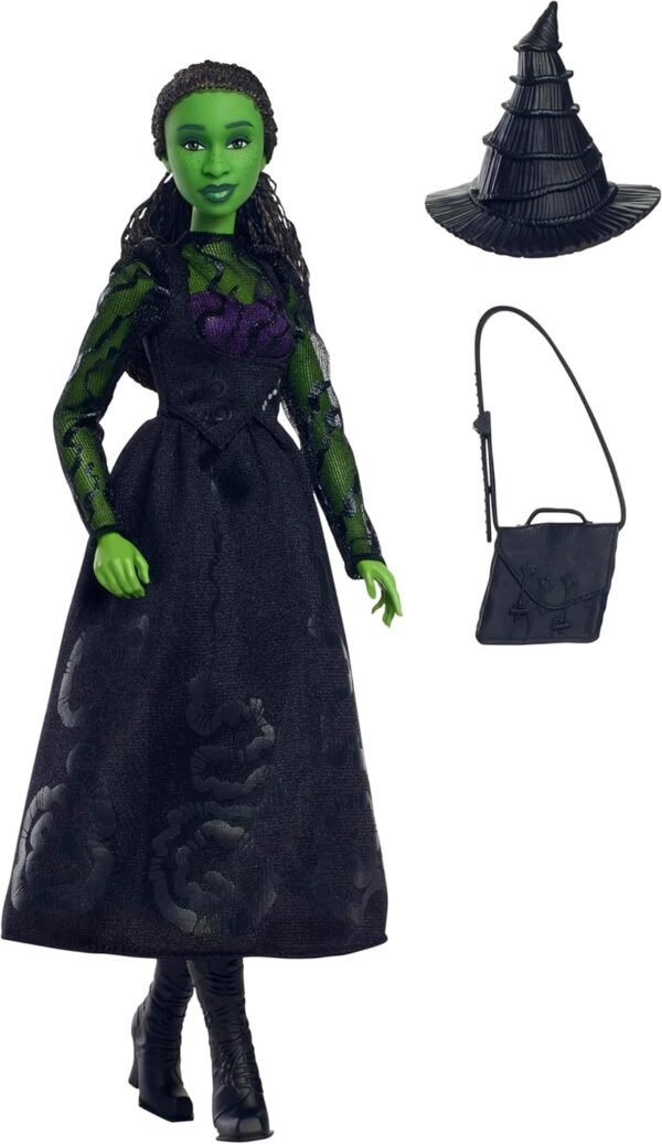 Mattel Universal Wicked Elphaba Fashion Doll & Accessories with Green Skin, Braided Black Hair, Posability & Removable Ballroom Look - Image 3