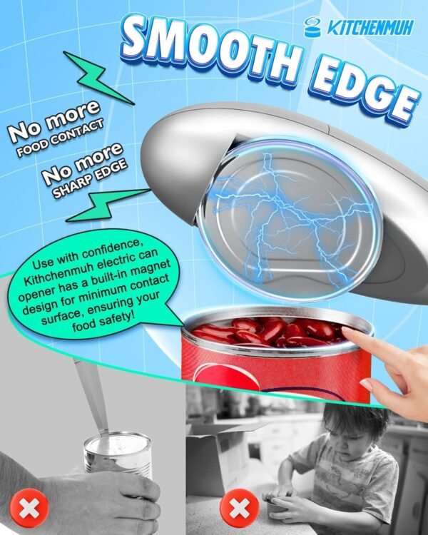One Touch Electric Can Opener Fits Almost All Can Sizes for Seniors with Arthritis, Hand Held Battery Operated Can Opener with Smooth Edge, Food Safe Kitchen Gadgets Automatic Can Opener for Kitchen - Image 6